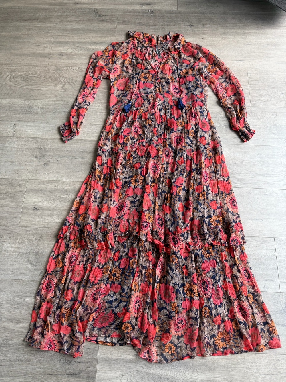 By Anthropologie The Marais Printed Chiffon Maxi Dress - Red Motif - size XS